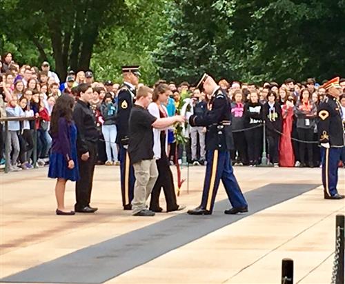 LaGrange Middle School students presenting our wreath at the Tomb of the Unknown Soldier.